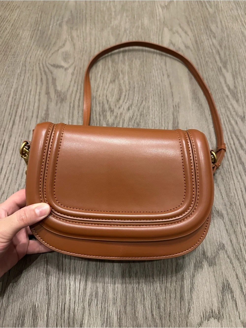 Zara Tan Saddle-Style Leather Crossbody